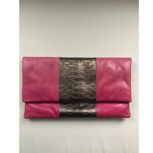 Genuine Leather Pink and Silver Clutch Bag
